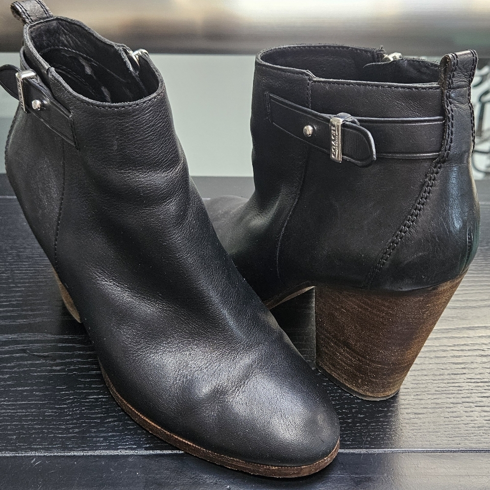 Black Ankle Boots with Brown Heel